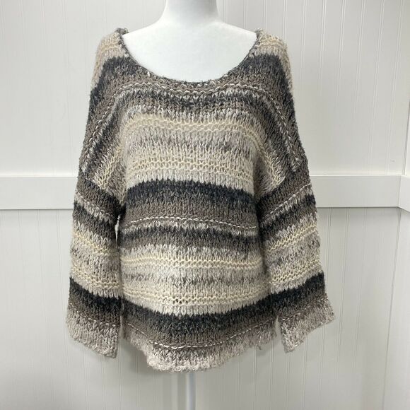 Free People Chunky Knit Oversized Sweater Sz XS Brown Beige Slouchy Boho Top - Picture 1 of 12